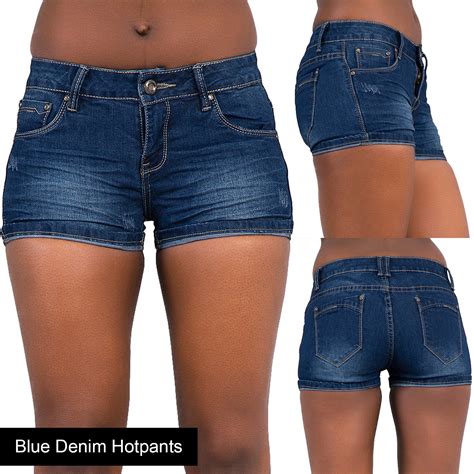 New Ladies Womens Blue Denim Shorts High Waisted Ripped Sexy Shorts