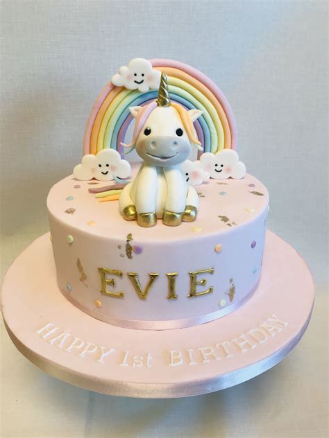 Pastel Rainbow Theme Unicorn Cake For A 1st Birthday