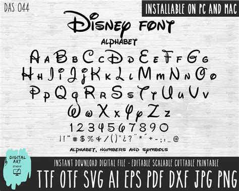 Disney Font And Numbers Ttf And Otf Installable On Mac And Pc Etsy