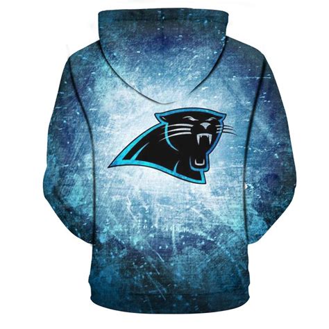 A Blue And Black Hoodie With An Image Of A Panthers Head On It