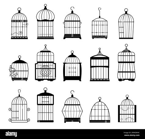 Empty Bird Cage Silhouettes Cute Bird House For Different Types Of