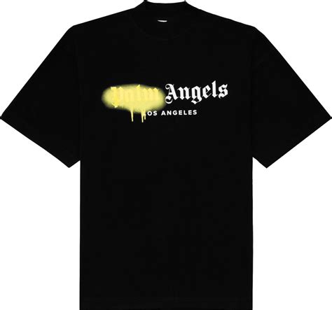 Palm Angels Black And Yellow Spray Logo T Shirt Inc Style