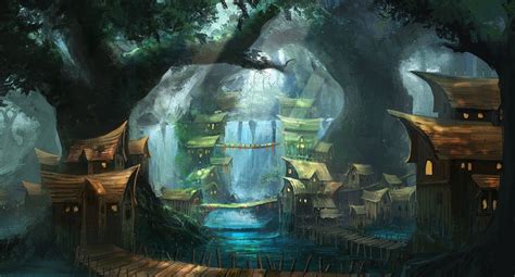Village In The Woods By Mrainbowwj In 2021 Fantasy Landscape Fantasy
