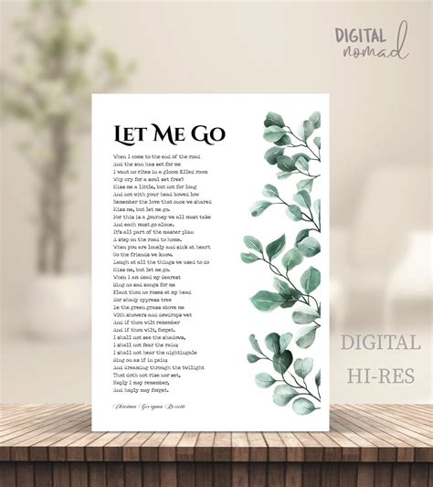Let Me Go Poem By Christina Rossetti Funeral Poem Memorial Etsy
