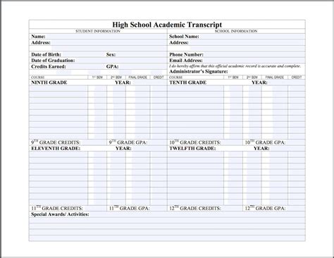 Free Printable Homeschool Transcript Form Printable Forms Free Online
