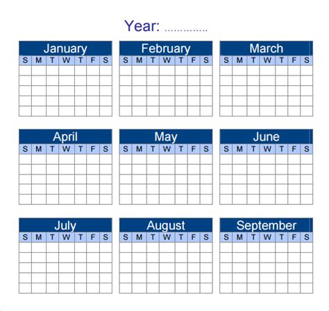 Editable Yearly Calendar Template