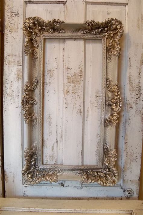 Large Vintage Frame Ornate Hand Painted White Putty Gray Etsy