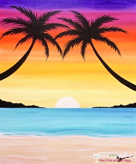 Palms By The Beach Sunset Canvas Painting Beach Canvas Paintings