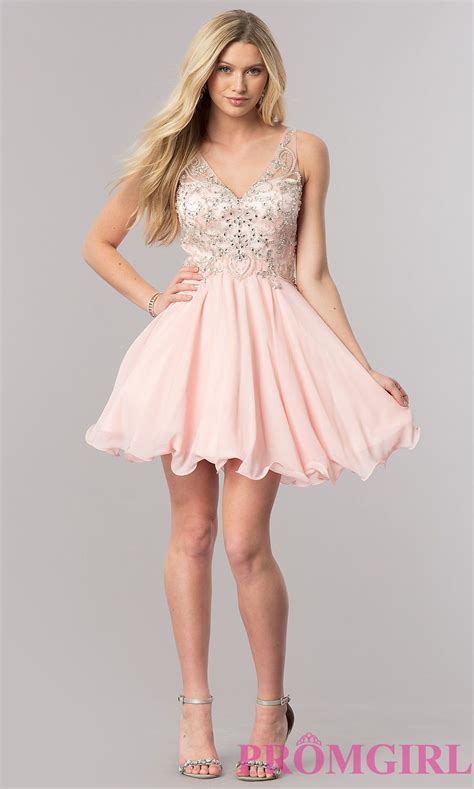 V Neck Short Homecoming Dress With Jeweled Bodice Short Homecoming Dress Homecoming Dresses
