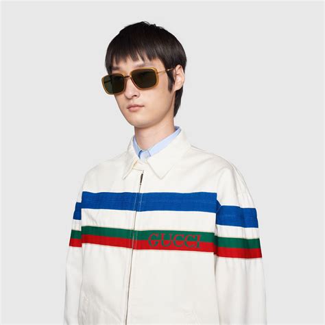 White Cotton zip-up jacket with Gucci stripe | GUCCI® US gambar png