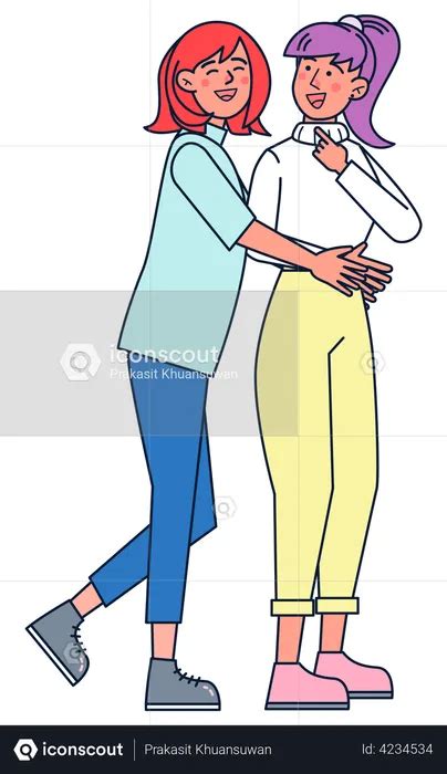 Best Premium Lesbian Couple Hugging Illustration Download In Png And Vector Format