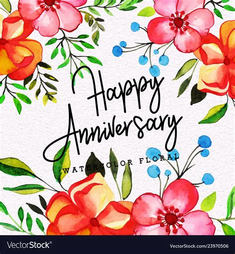 Watercolor Floral Happy Anniversary Background Vector Image