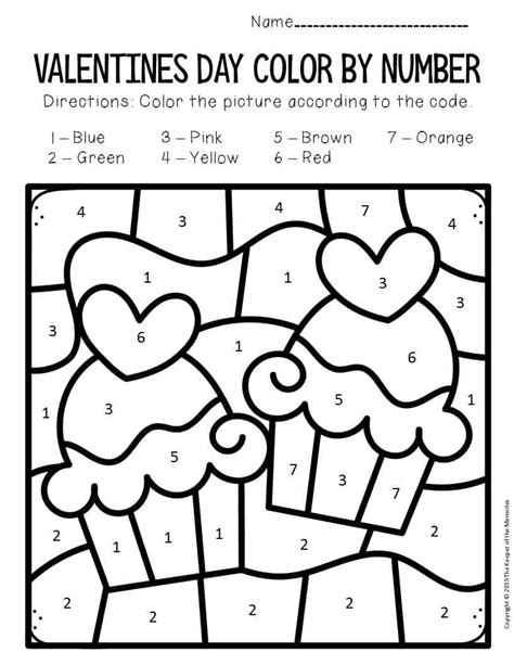 Color By Number Valentines Day Preschool Worksheets Cupcakes The