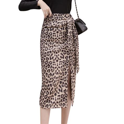 Autumn Women Animal Leopard Print Open Side Slits Pencil Skirt Spring