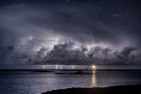 Sea Night Lighthouse Clouds The Storm Hd Wallpaper