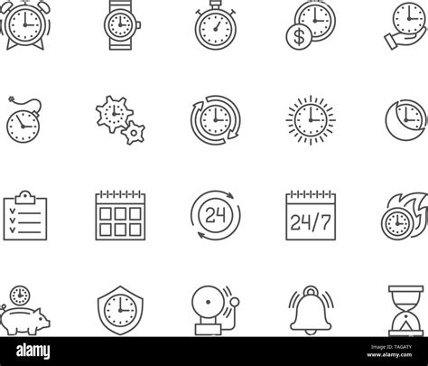 Set Of Time Management Line Icons Calendar Schedule Checklist Timer