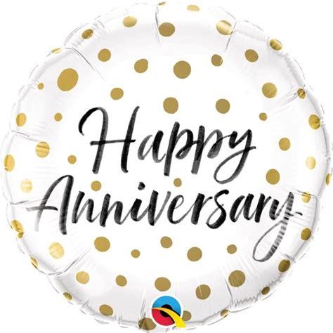 Happy Anniversary Foil Balloon Gold Dots Party Save Smile