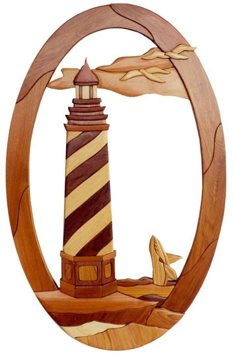 Gielish Wood Sculpture Intarsia Wood Art Lighthouse Intarsia Wood