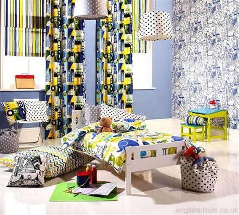Colourful Blue And Yellow Boys Bedroom Curtains Boys Bedroom Curtains