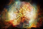 tree of life symbol and flower of life and space background, yggdrasil ...