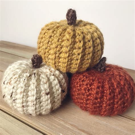 Crocheted Pumpkinset Of Three Rustic Pumpkin Halloween Etsy Crochet