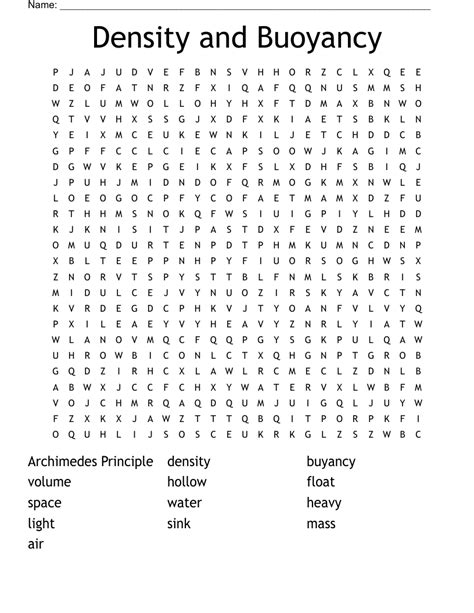 Density And Buoyancy Word Search Wordmint