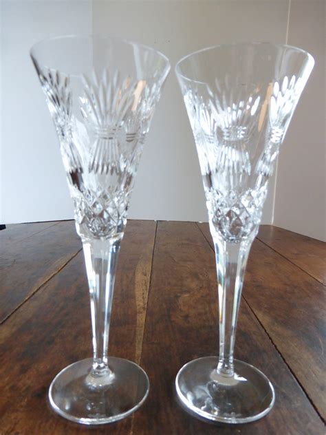 Waterford Crystal Champagne Flutes Millennium Series Happiness Pattern From Historique On Ruby Lane
