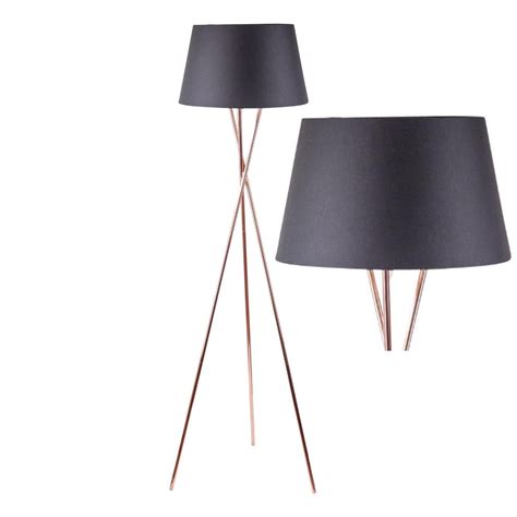 Copper Tripod Floor Lamp With Black Fabric Shade