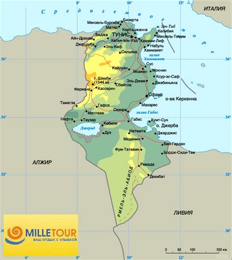 Погода в мире на 6 дней. Карта Туниса с курортами и отелями на русском языке. Тунис ...