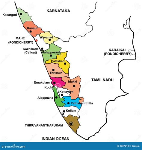 Detailed Map Of Kerala Stock Photo Image 9337210