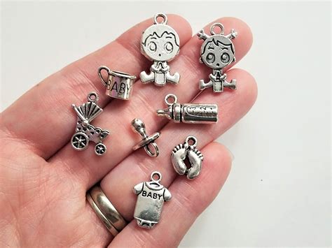 Set Of 8 Silver Baby Charms Baby Pendant Set Kid Jewelry Baby Ts