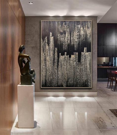 Gold Art Modern Abstract Art Black Painting On Canvas Huge Etsy
