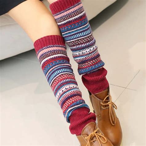 women winter leg warmers elegant over knee long knit cover patchwork colorful ladies crochet