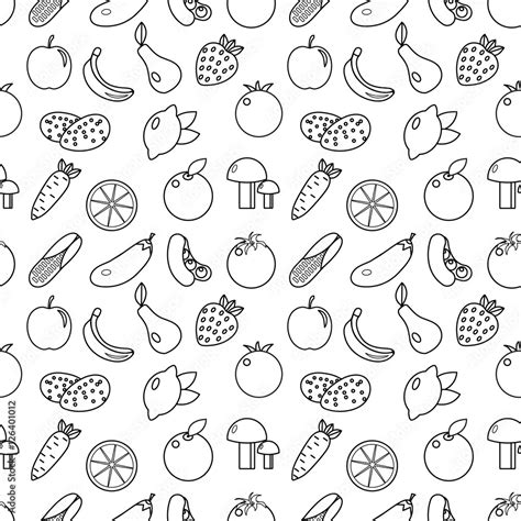 Fruits And Vegetables Line Style Seamless Pattern Fruits And