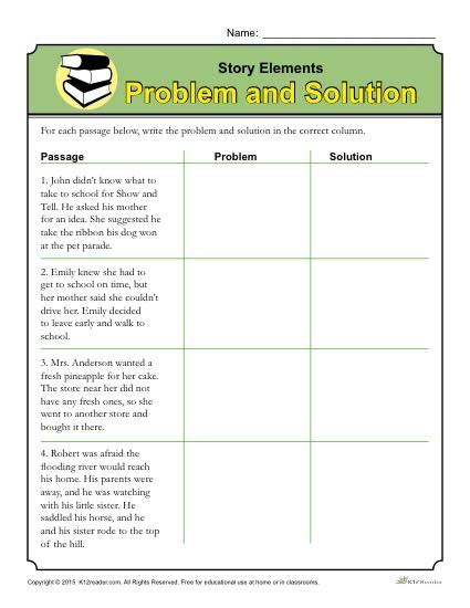 Problem And Solution Comprehension Worksheets Grade 1 Free Printable
