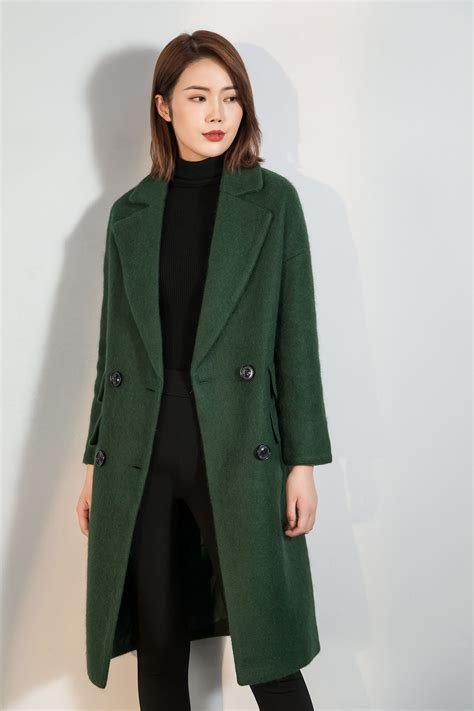 Green Long Wool Coat Women Oversized Wool Coat Warm Winter Etsy