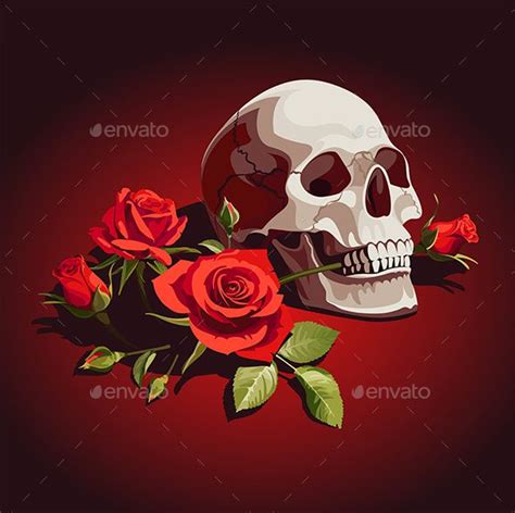 Illustration With Skull And Red Roses On A Dark Background Dark