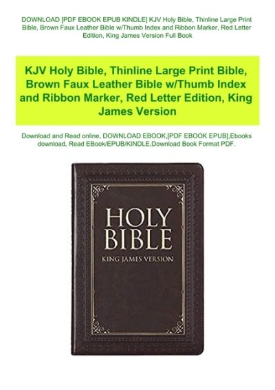 Kjv Holy Bible Thinline Large Print Bible Brown Faux Leather Bible