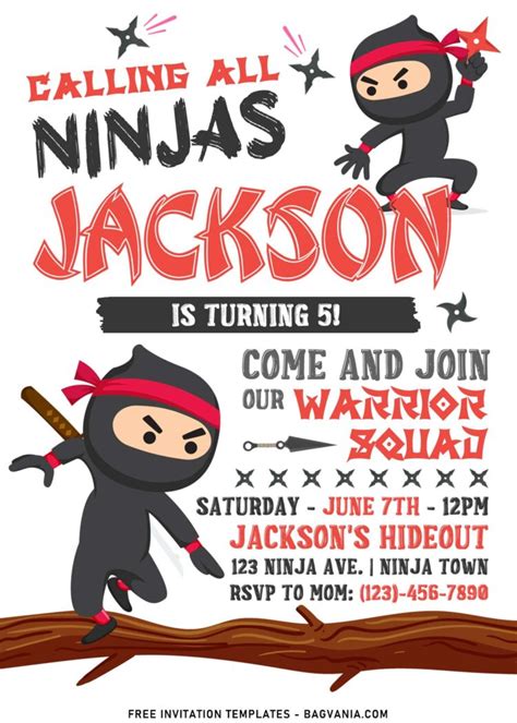 7 Cool Ninja Birthday Invitation Templates For Boys Birthday Free