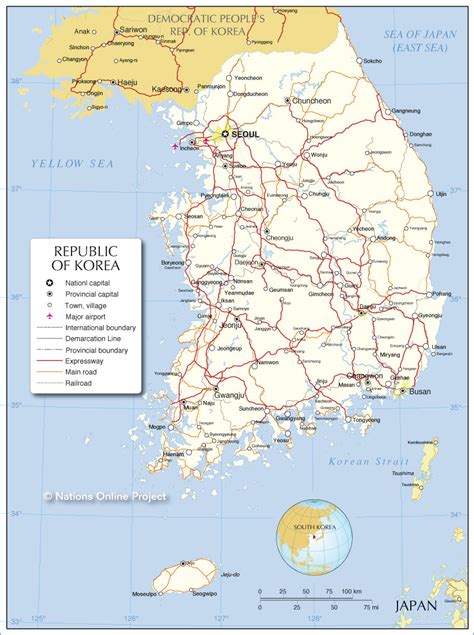 All regions, cities, roads, streets and buildings satellite view. Political Map of the Republic of Korea (South Korea ...