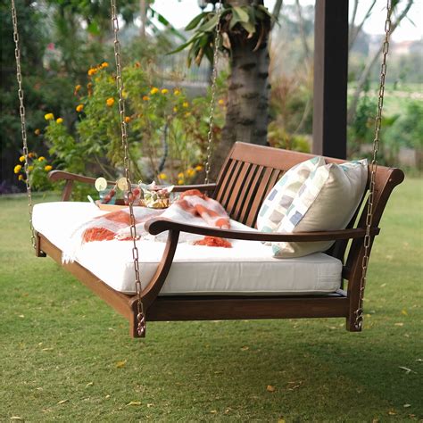 Willow Bay Alston Solid Wood Outdoor Swing Daybed With Seat Cushion