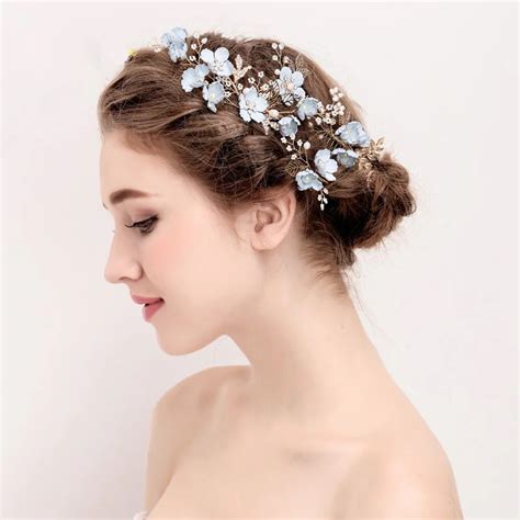 Fashion Luxury 4pcs Blue Flower Hair Combs Headdress Prom Bridal