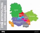 Colorido mapa vectorial del área metropolitana de Guadalajara, México ...