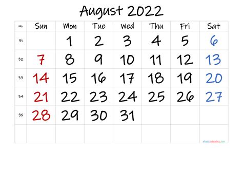 August 2022 Printable Calendar Free Premium