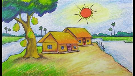 How To Draw Scenery Of Summer Season Step By Step Very Easy Youtube