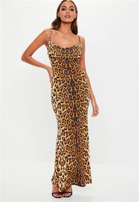 Tall Brown Leopard Cowl Neck Maxi Dress | Missguided