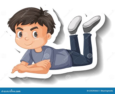 Boy Lying Down On The Ground Cartoon Sticker Stock Vector