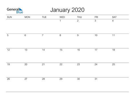 January 2020 Calendar Pdf Word Excel