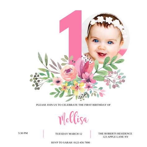 1st Birthday Card Invitation Template Postermywall
