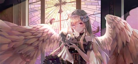 Wallpaper Gothic Anime Girl Fallen Angel Long Wings Feathers Skull Wallpapermaiden